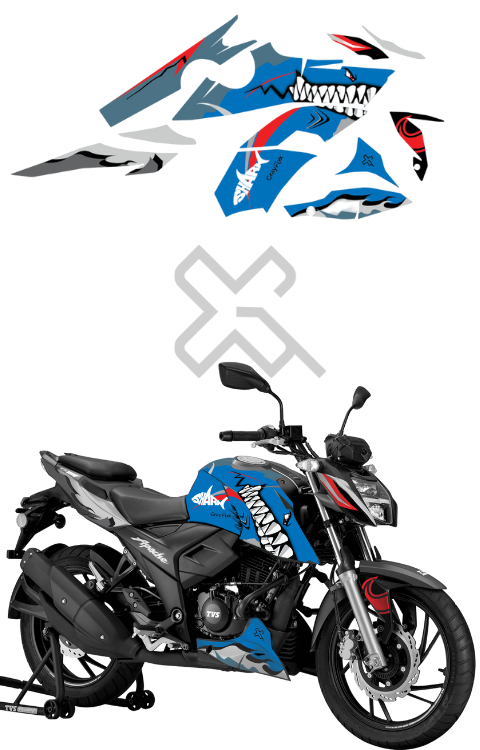 Shark Edition Full Body Sticker Compatible with Apache RTR 160/200 4V | Made in Premium Gloss Vinyl with FPF (Fade Protection Film), Waterproof, Precut Sticker, Pack Of 1 Compatible with Both Side